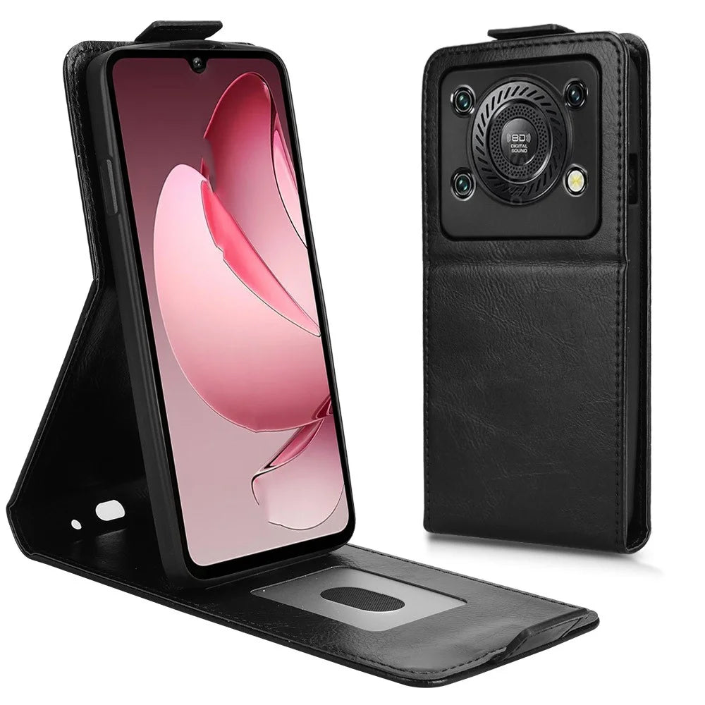 For Oukitel C60 Pro  /  C60 Stand Case Magnetic Clasp Vertical Flip Leather Phone Cover with Card Holder - Black - 1