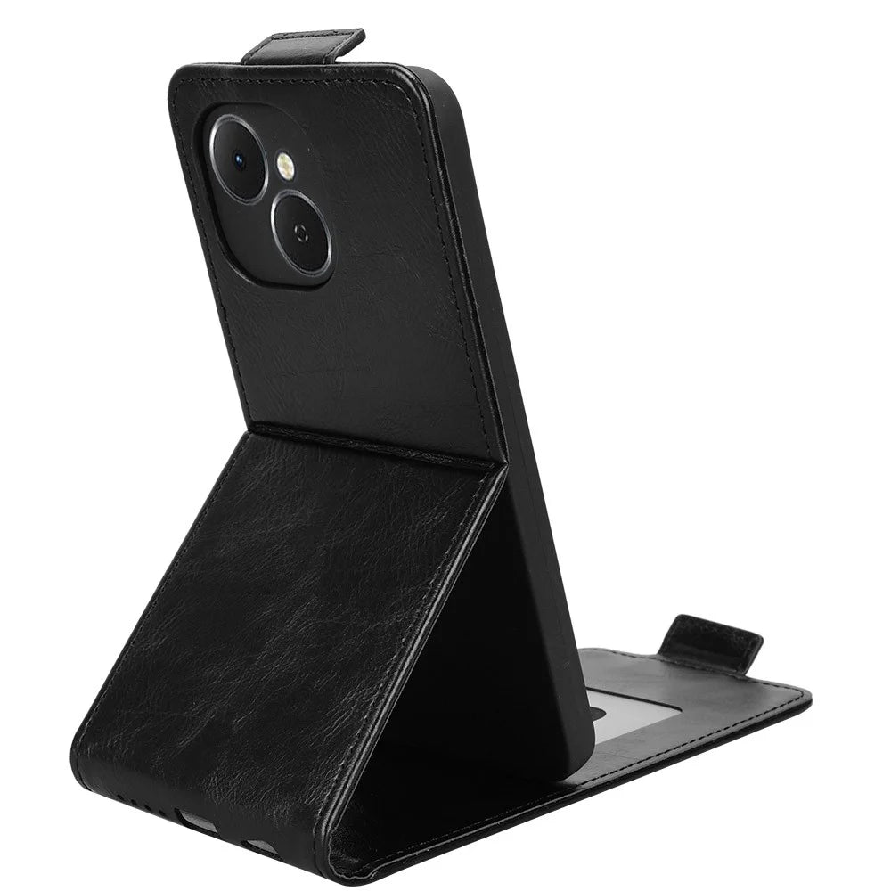 For TECNO Spark 40C Stand Case Magnetic Clasp Vertical Flip Leather Phone Cover with Card Holder - Black - 3