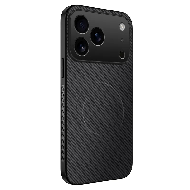 WANLONFENG For iPhone 17 Pro Max Case Compatible with MagSafe  TQ Series Carbon Fiber Texture PC TPU Phone Cover - Black - 1