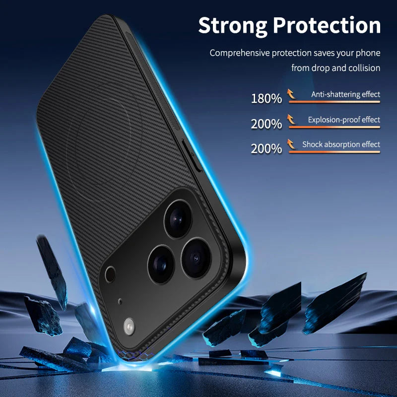 WANLONFENG For iPhone 17 Pro Max Case Compatible with MagSafe  TQ Series Carbon Fiber Texture PC TPU Phone Cover - Black - 2