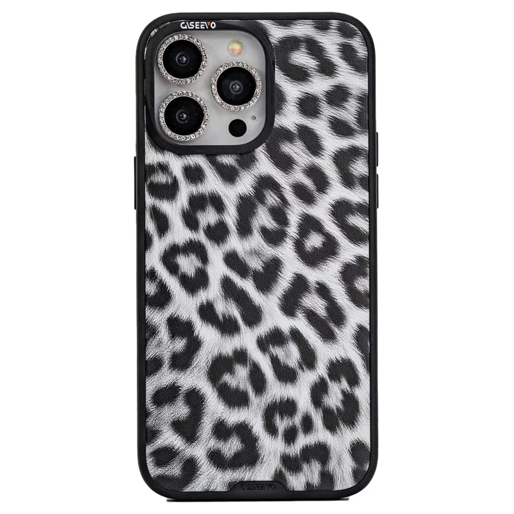 CASEEVO For iPhone 16 Pro Case Compatible with MagSafe TPU Acrylic Phone Cover with Detachable Leopard Backplate - Black / White - 1