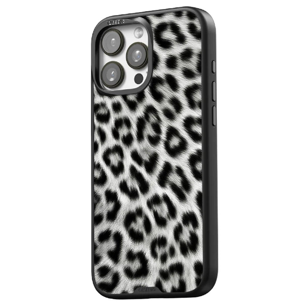 CASEEVO For iPhone 15 Pro Max Case Compatible with MagSafe TPU Acrylic Phone Cover with Detachable Leopard Backplate - Black / White - 2
