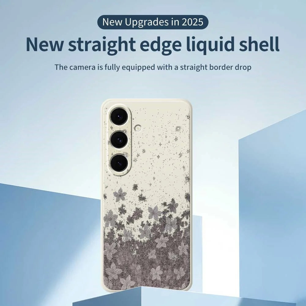 For Samsung Galaxy S25+ Case Grey Flowers Pattern Printing Straight Edge TPU Phone Back Cover - Beige - 2