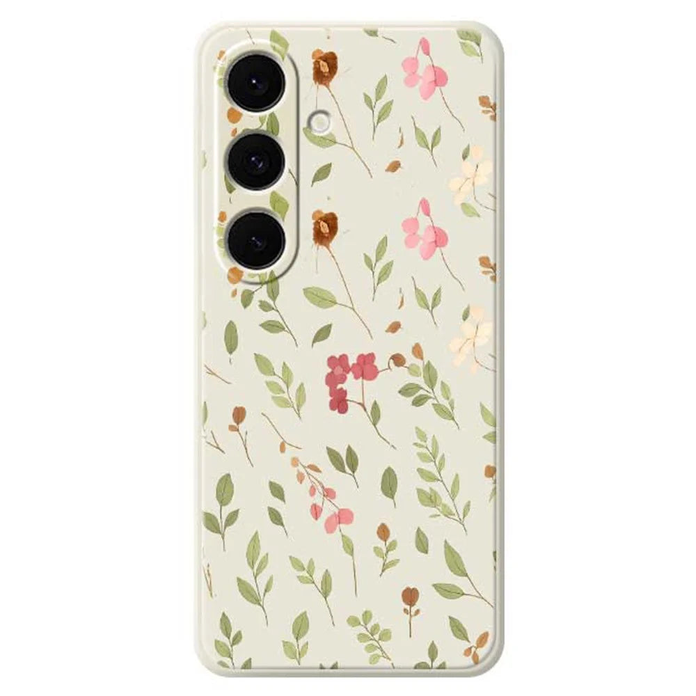 For Samsung Galaxy S25+ Case Small Flower Leaves Pattern Printing Straight Edge TPU Phone Back Cover - Beige - 1