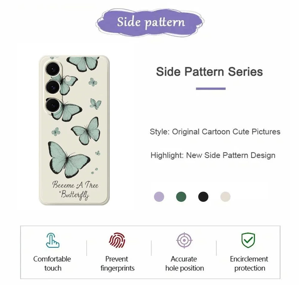 For Samsung Galaxy S25+ Case Green Butterfly Pattern Printing Straight Edge TPU Phone Back Cover - Beige - 7