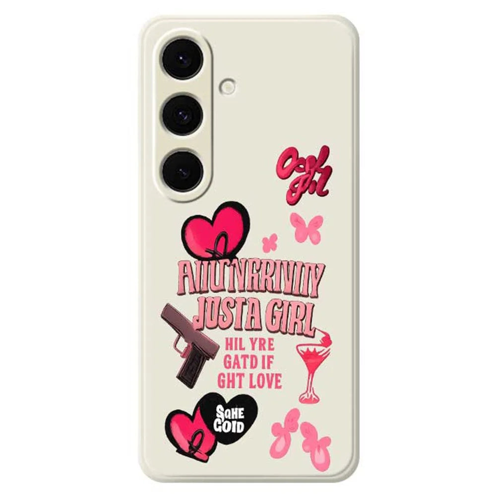 For Samsung Galaxy S25+ Case Pink Elements Pattern Printing Straight Edge TPU Phone Back Cover - Beige - 1