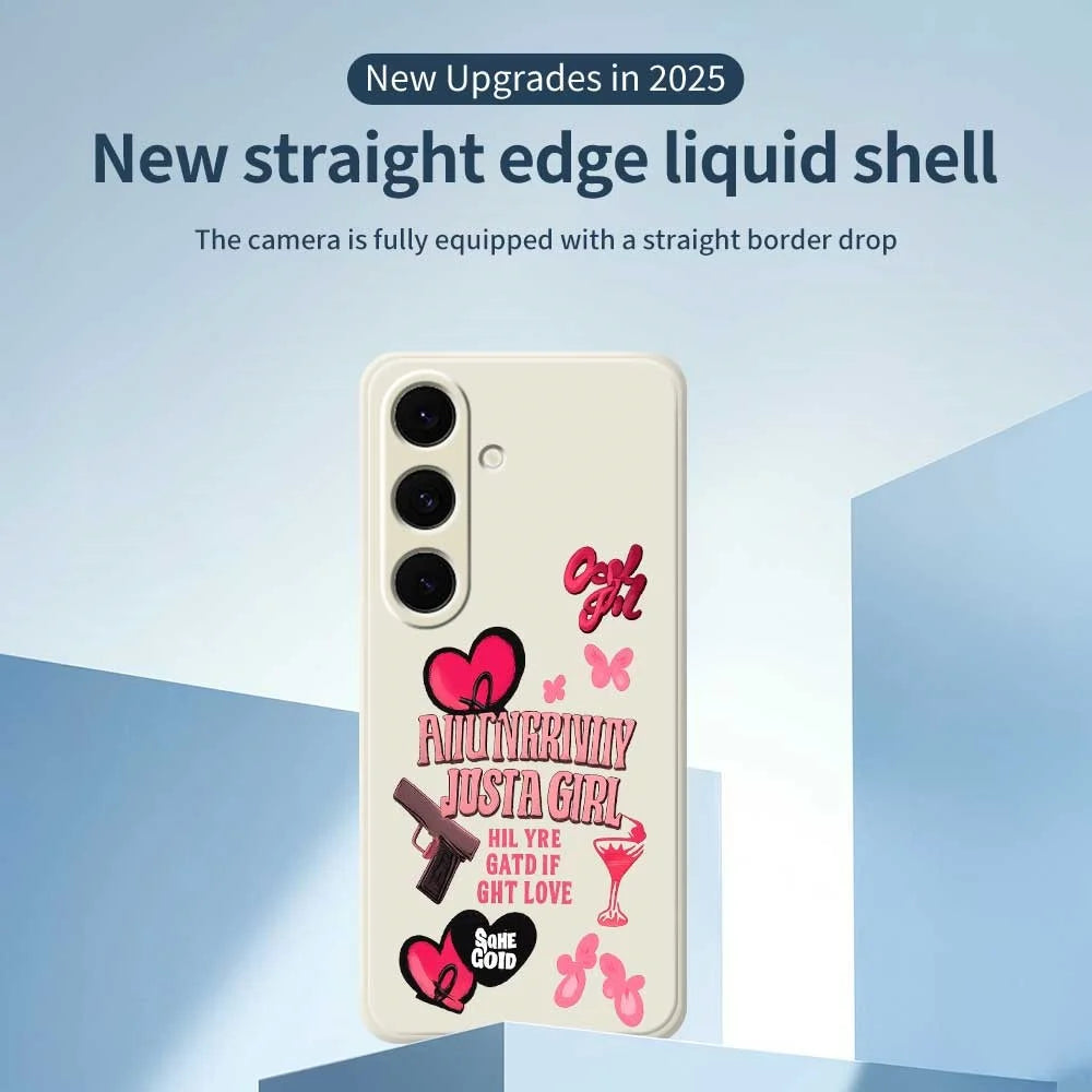 For Samsung Galaxy S25+ Case Pink Elements Pattern Printing Straight Edge TPU Phone Back Cover - Beige - 2