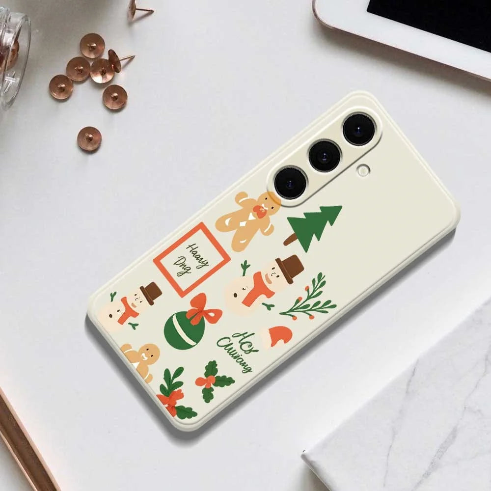 For Samsung Galaxy S25+ Case Christmas Snowman Pattern Printing Straight Edge TPU Phone Back Cover - Green - 6