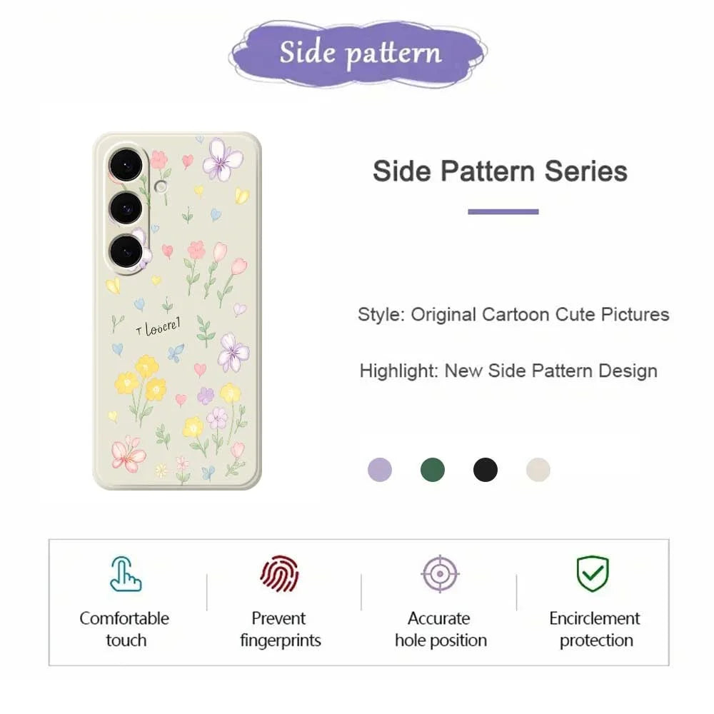 For Samsung Galaxy S25+ Case Small Flowers Pattern Printing Straight Edge TPU Phone Back Cover - Beige - 7