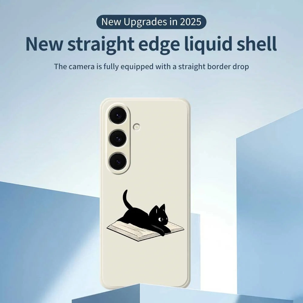 For Samsung Galaxy S25+ Case Book and Cat Pattern Printing Straight Edge TPU Phone Back Cover - Beige - 2