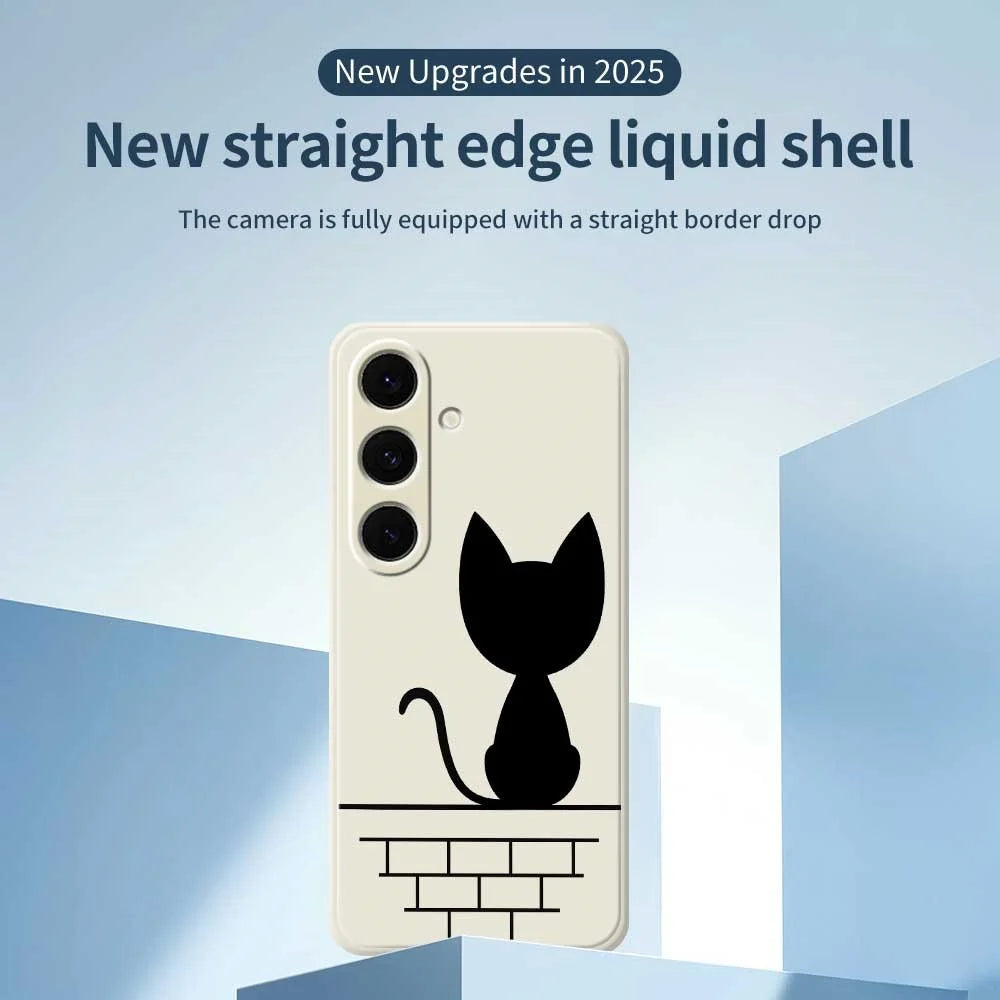 For Samsung Galaxy S25+ Case Black Cat on the Wall Pattern Printing Straight Edge TPU Phone Back Cover - Beige - 2