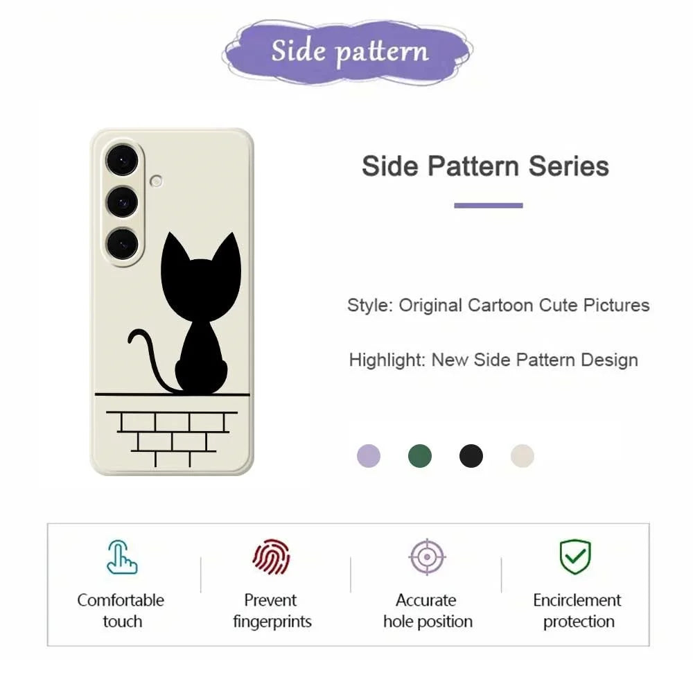 For Samsung Galaxy S25+ Case Black Cat on the Wall Pattern Printing Straight Edge TPU Phone Back Cover - Beige - 7