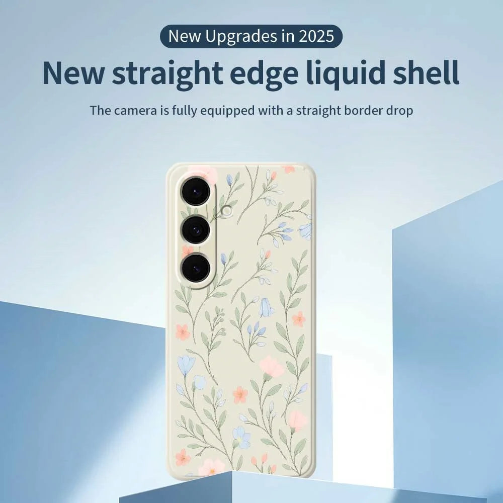 For Samsung Galaxy S25+ Case Pink Blue Flowers Pattern Printing Straight Edge TPU Phone Back Cover - Beige - 2