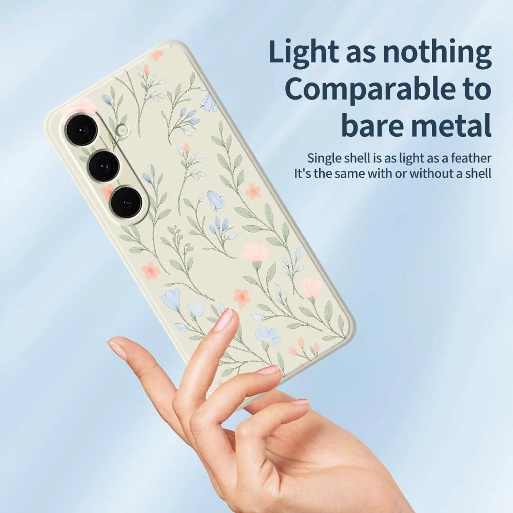 For Samsung Galaxy S25+ Case Pink Blue Flowers Pattern Printing Straight Edge TPU Phone Back Cover - Beige - 3