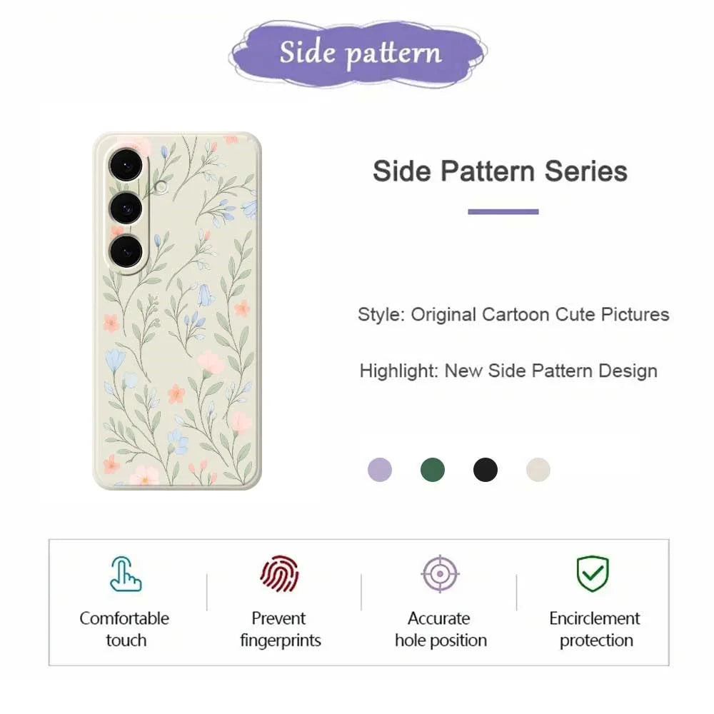 For Samsung Galaxy S25+ Case Pink Blue Flowers Pattern Printing Straight Edge TPU Phone Back Cover - Beige - 7
