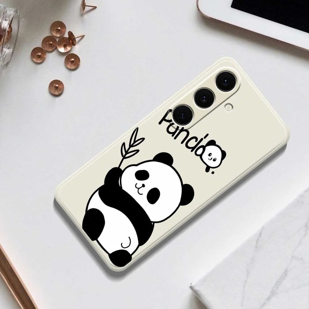 For Samsung Galaxy S25+ Case Panda Pattern Printing Straight Edge TPU Phone Back Cover - Beige - 6