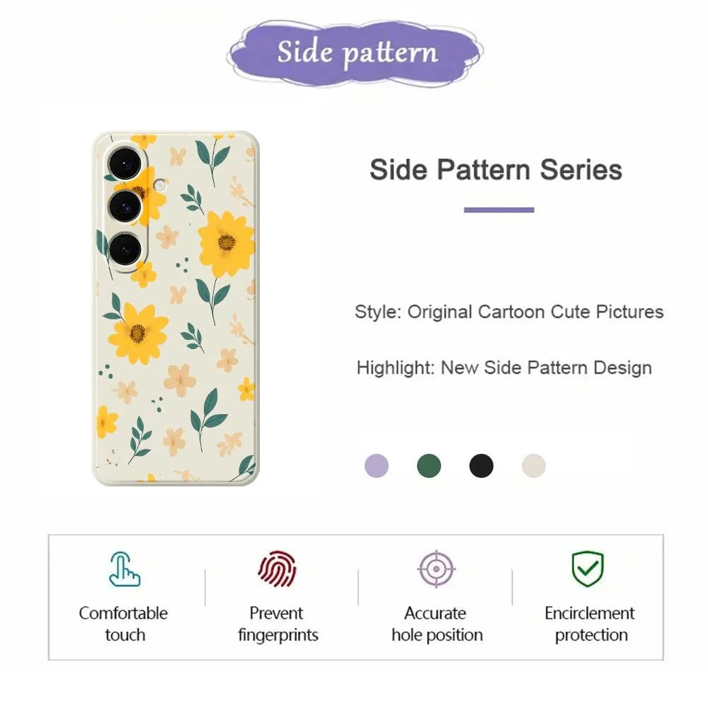 For Samsung Galaxy S25+ Case Yellow Floral and Leaves Pattern Printing Straight Edge TPU Phone Back Cover - Beige - 7