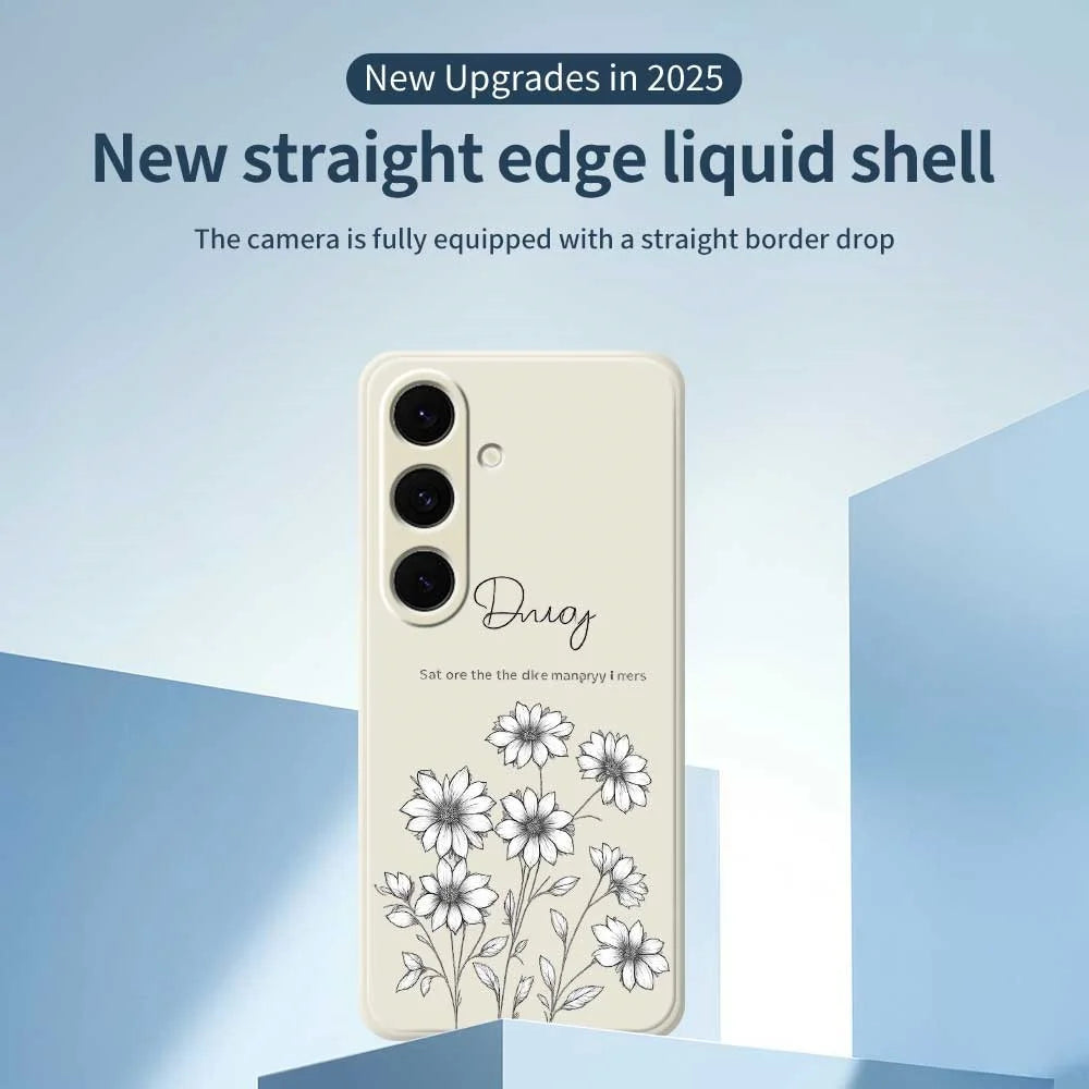 For Samsung Galaxy S25+ Case Sketch Flowers Pattern Printing Straight Edge TPU Phone Back Cover - Beige - 2