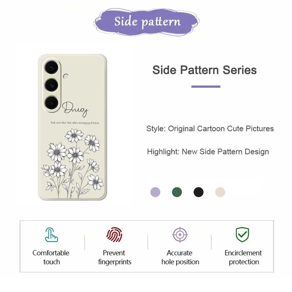 For Samsung Galaxy S25+ Case Sketch Flowers Pattern Printing Straight Edge TPU Phone Back Cover - Beige - 7