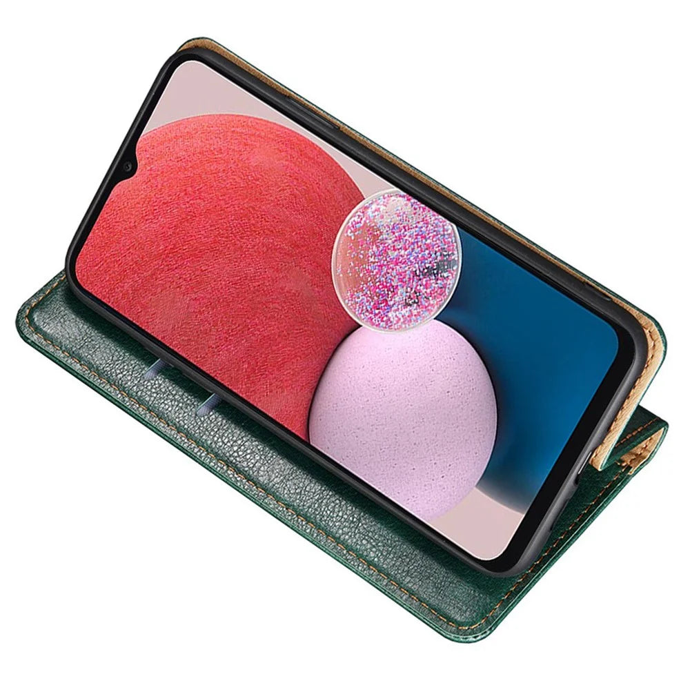 Magnetic Auto-absorbed Phone Cover For Samsung Galaxy A04 4G (164.4 x 76.3 x 9.1 mm), PU Leather Full Protection Phone Case Flip Wallet Stand - Green - 3