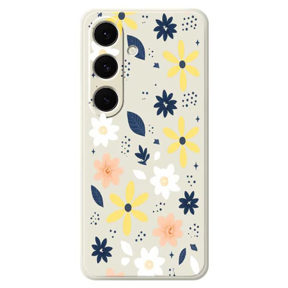 For Samsung Galaxy S25+ Case Colorful Floral Blue Leaves Pattern Printing Straight Edge TPU Phone Back Cover - Beige - 1