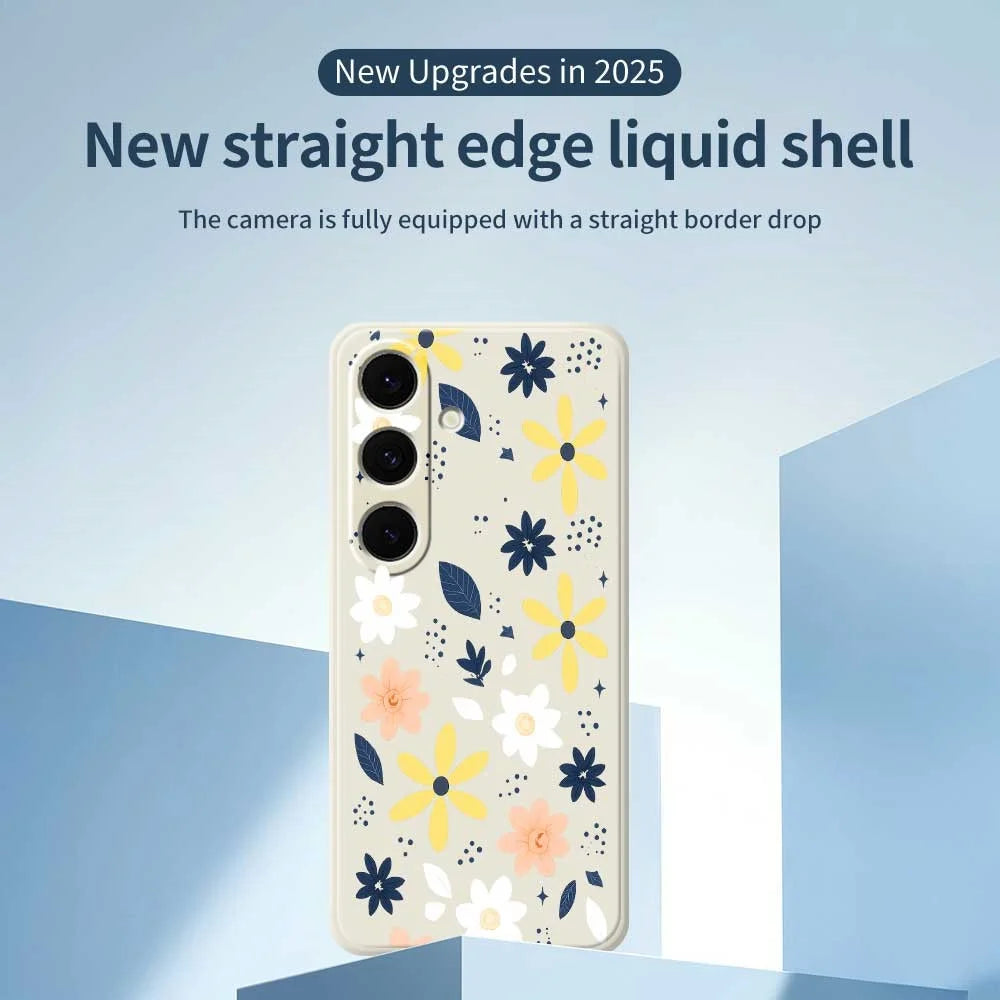For Samsung Galaxy S25+ Case Colorful Floral Blue Leaves Pattern Printing Straight Edge TPU Phone Back Cover - Beige - 2