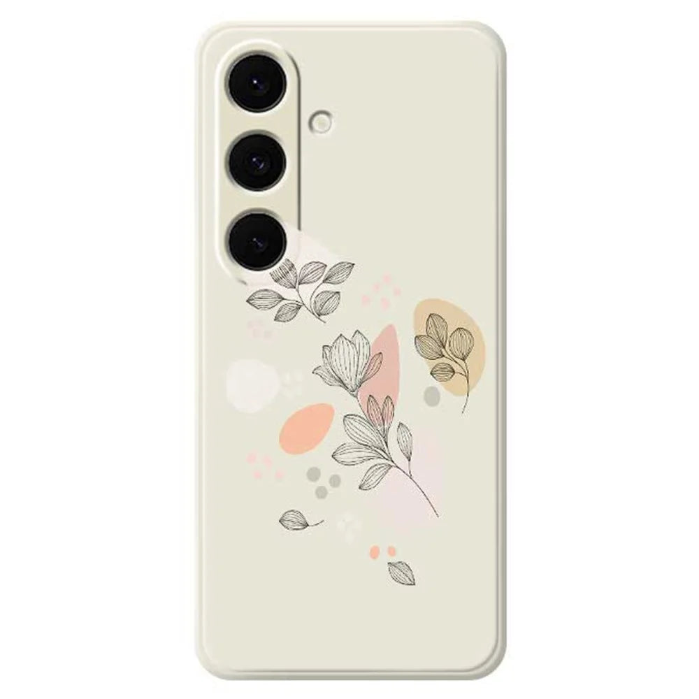 For Samsung Galaxy S25+ Case Sketch Leaves Pattern Printing Straight Edge TPU Phone Back Cover - Beige - 1