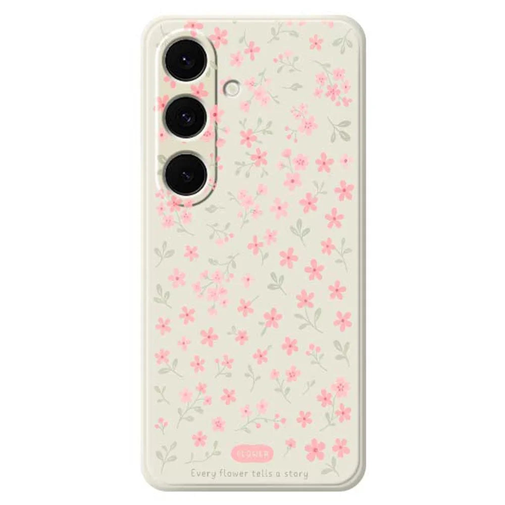 For Samsung Galaxy S25+ Case Pink Small Flowers Pattern Printing Straight Edge TPU Phone Back Cover - Beige - 1
