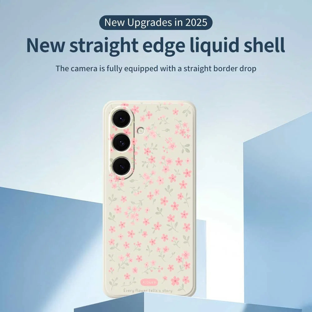 For Samsung Galaxy S25+ Case Pink Small Flowers Pattern Printing Straight Edge TPU Phone Back Cover - Beige - 2