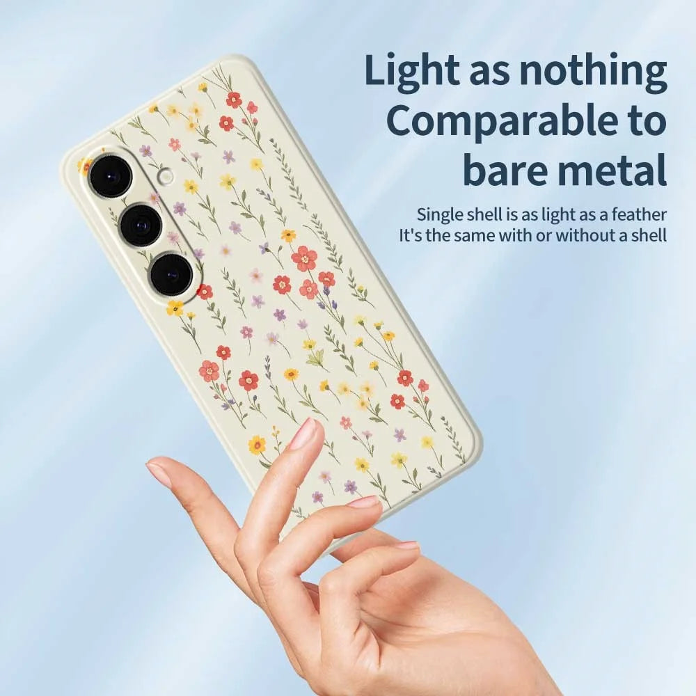 For Samsung Galaxy S25+ Case Flowers and Grass Pattern Printing Straight Edge TPU Phone Back Cover - Beige - 3
