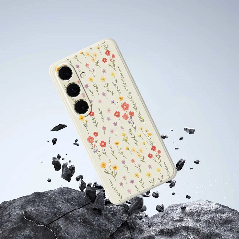 For Samsung Galaxy S25+ Case Flowers and Grass Pattern Printing Straight Edge TPU Phone Back Cover - Beige - 5