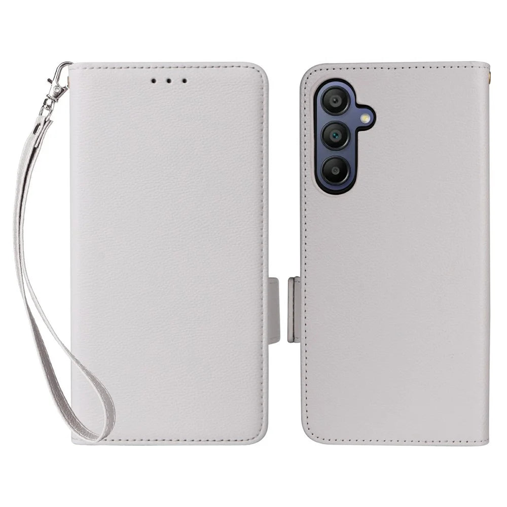 For Samsung Galaxy A18 5G / A18 4G / A17 5G / A17 4G Case with Wrist Strap Litchi Texture PU Leather Wallet Phone Cover - White - 1
