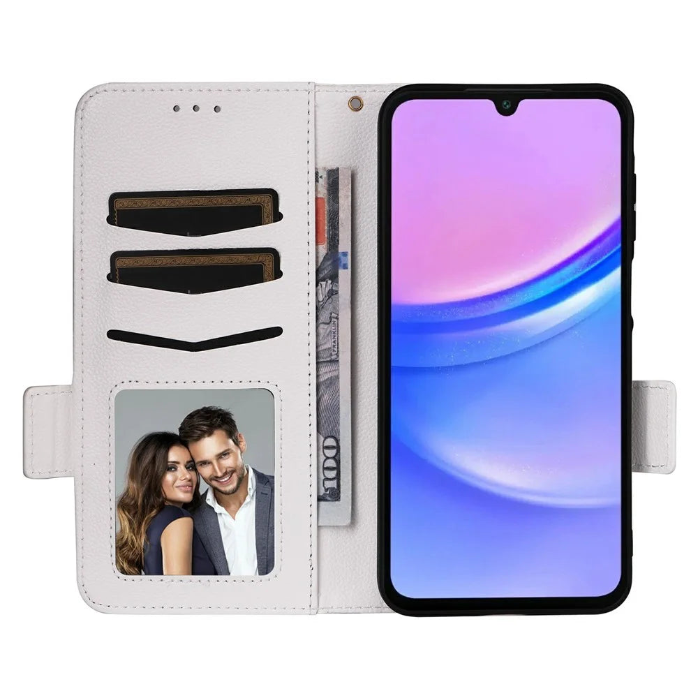 For Samsung Galaxy A18 5G / A18 4G / A17 5G / A17 4G Case with Wrist Strap Litchi Texture PU Leather Wallet Phone Cover - White - 2