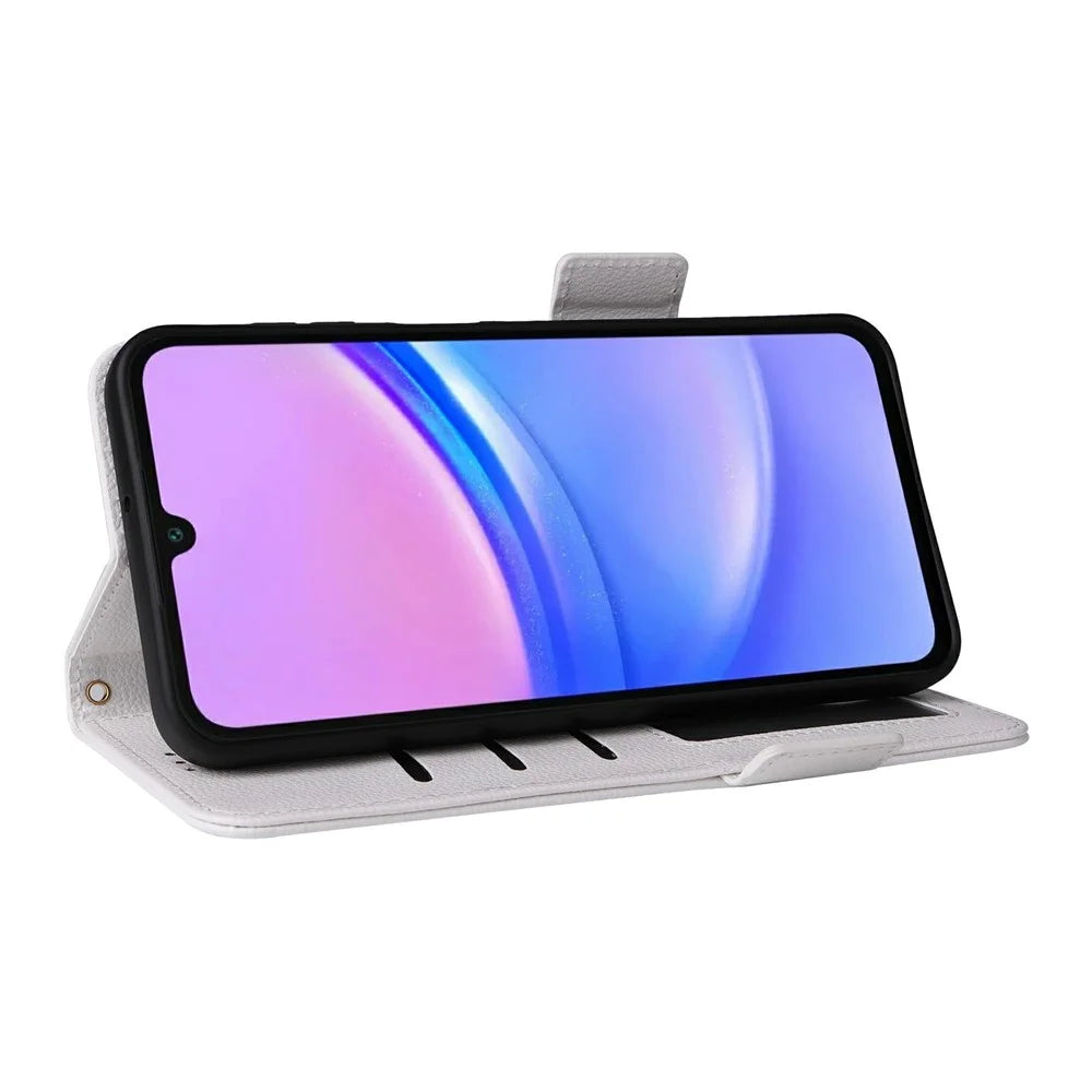 For Samsung Galaxy A18 5G / A18 4G / A17 5G / A17 4G Case with Wrist Strap Litchi Texture PU Leather Wallet Phone Cover - White - 3