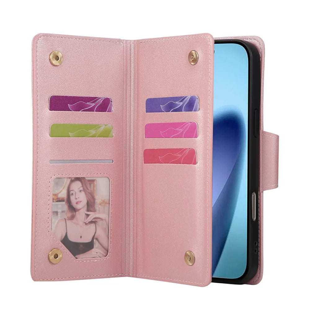 For iPhone Air Case Zipper Wallet Rivet Decor Leather Phone Cover with Wrist Strap - Rose Gold - 3