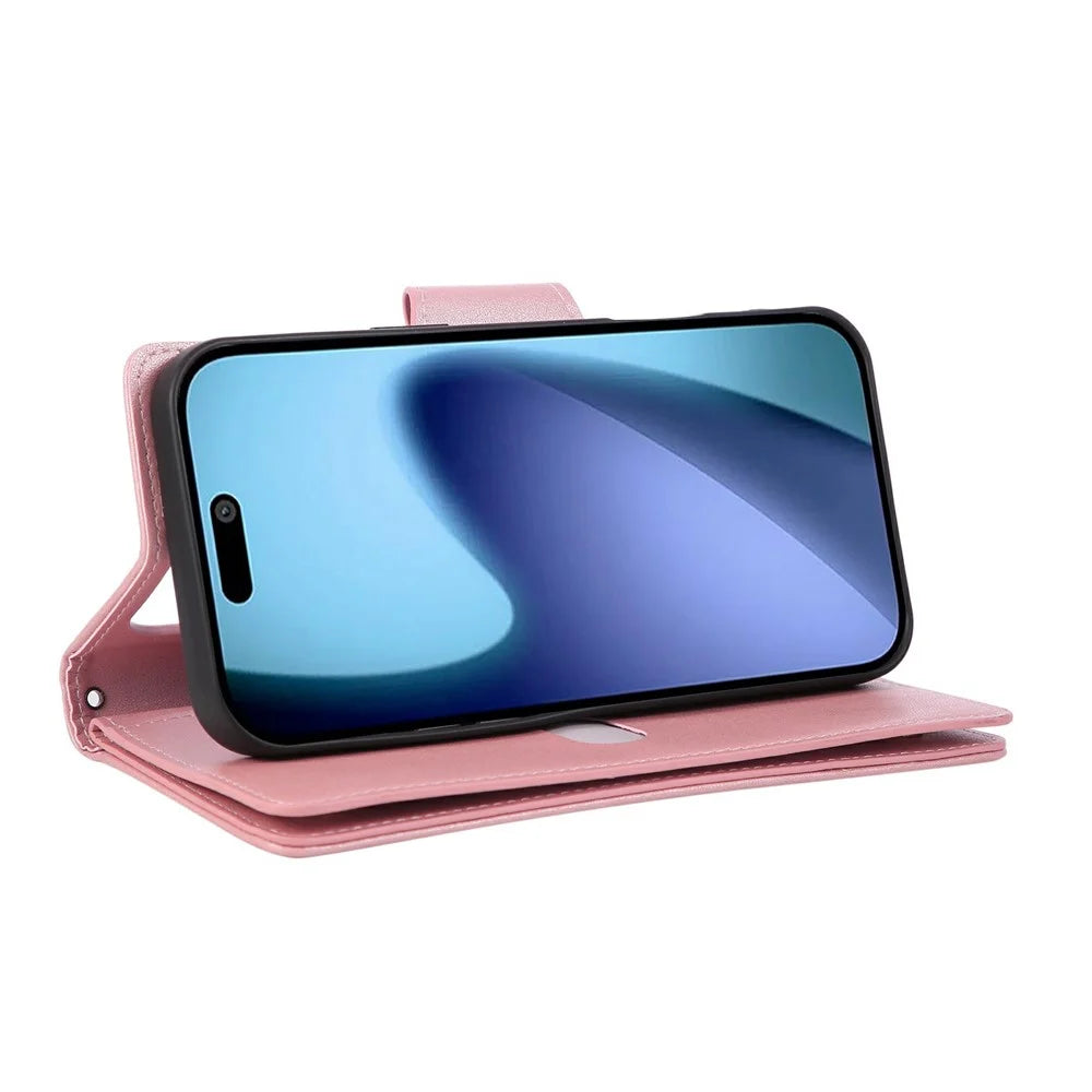 For iPhone Air Case Zipper Wallet Rivet Decor Leather Phone Cover with Wrist Strap - Rose Gold - 4