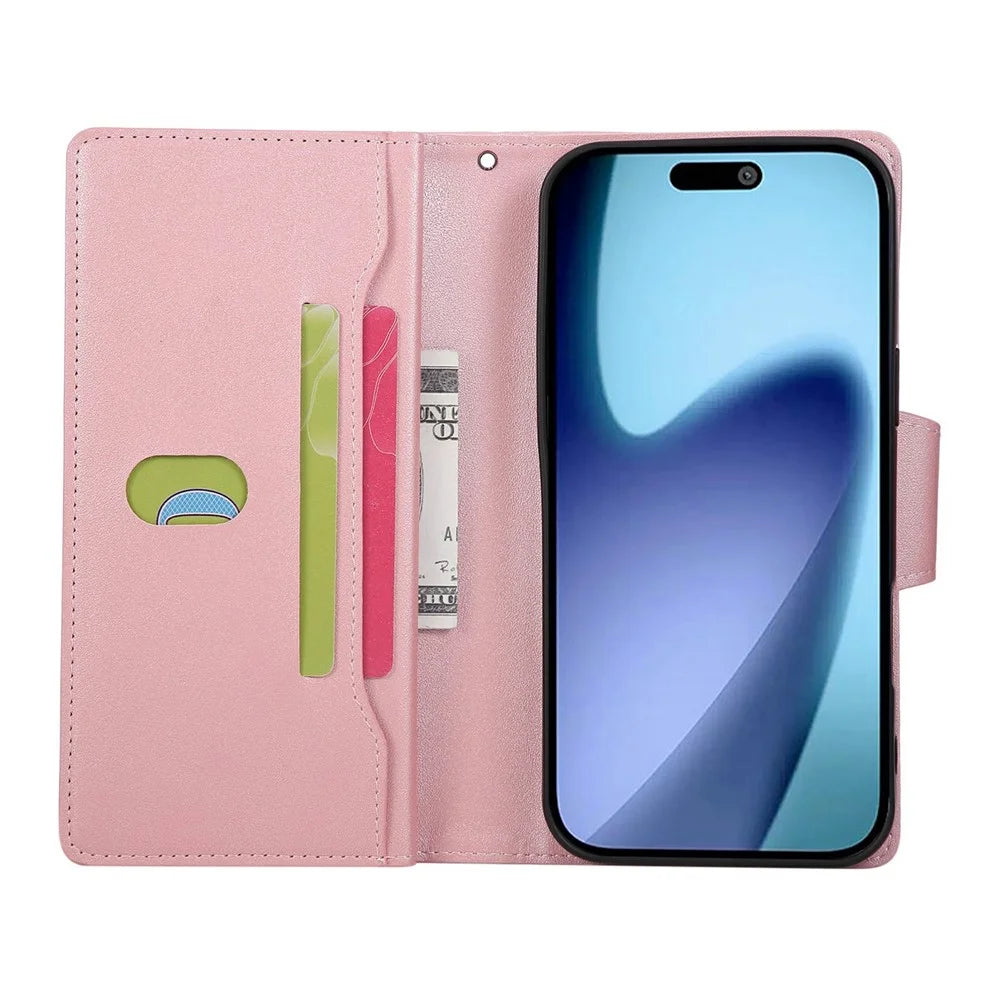 For iPhone 18 Pro Max / 17 Pro Max Case Zipper Wallet Rivet Decor Leather Phone Cover with Wrist Strap - Rose Gold - 2