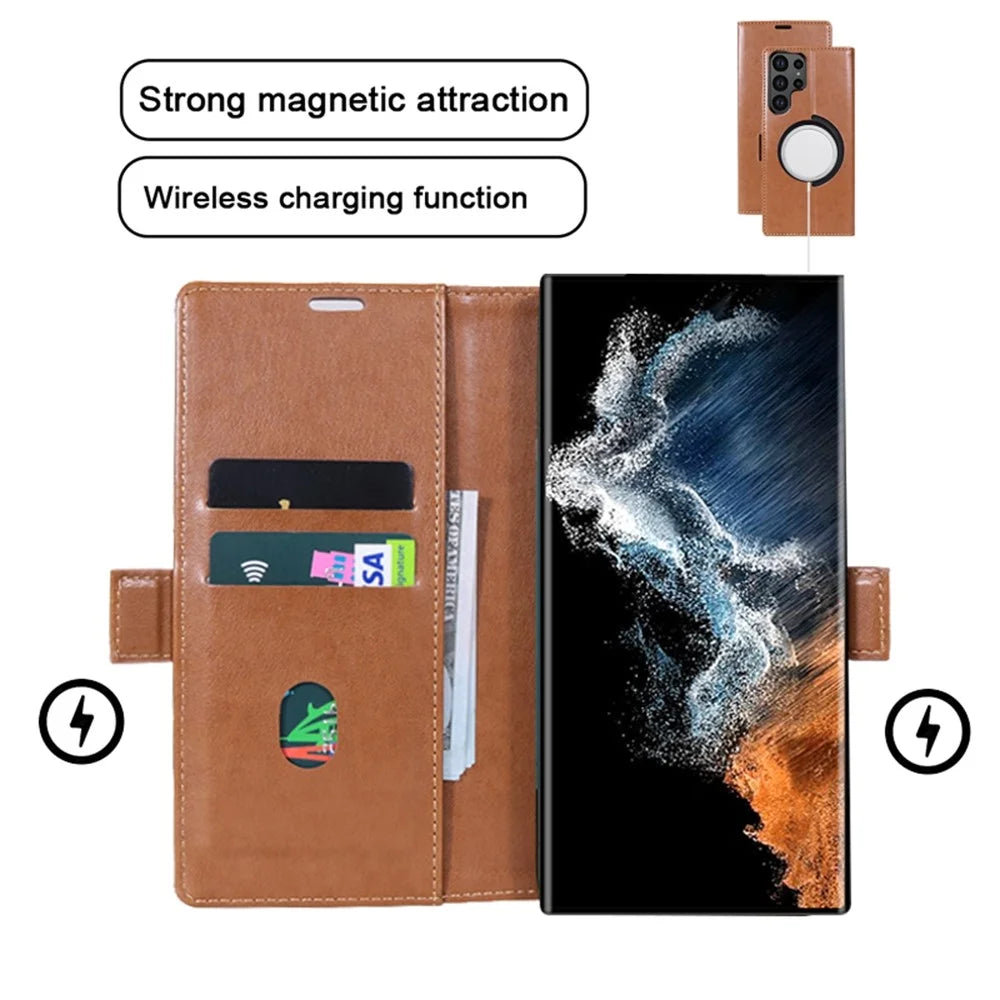 For Samsung Galaxy S25 Ultra Magnetic Case Wallet Stand Leather Flip Phone Cover - Dark Brown - 2