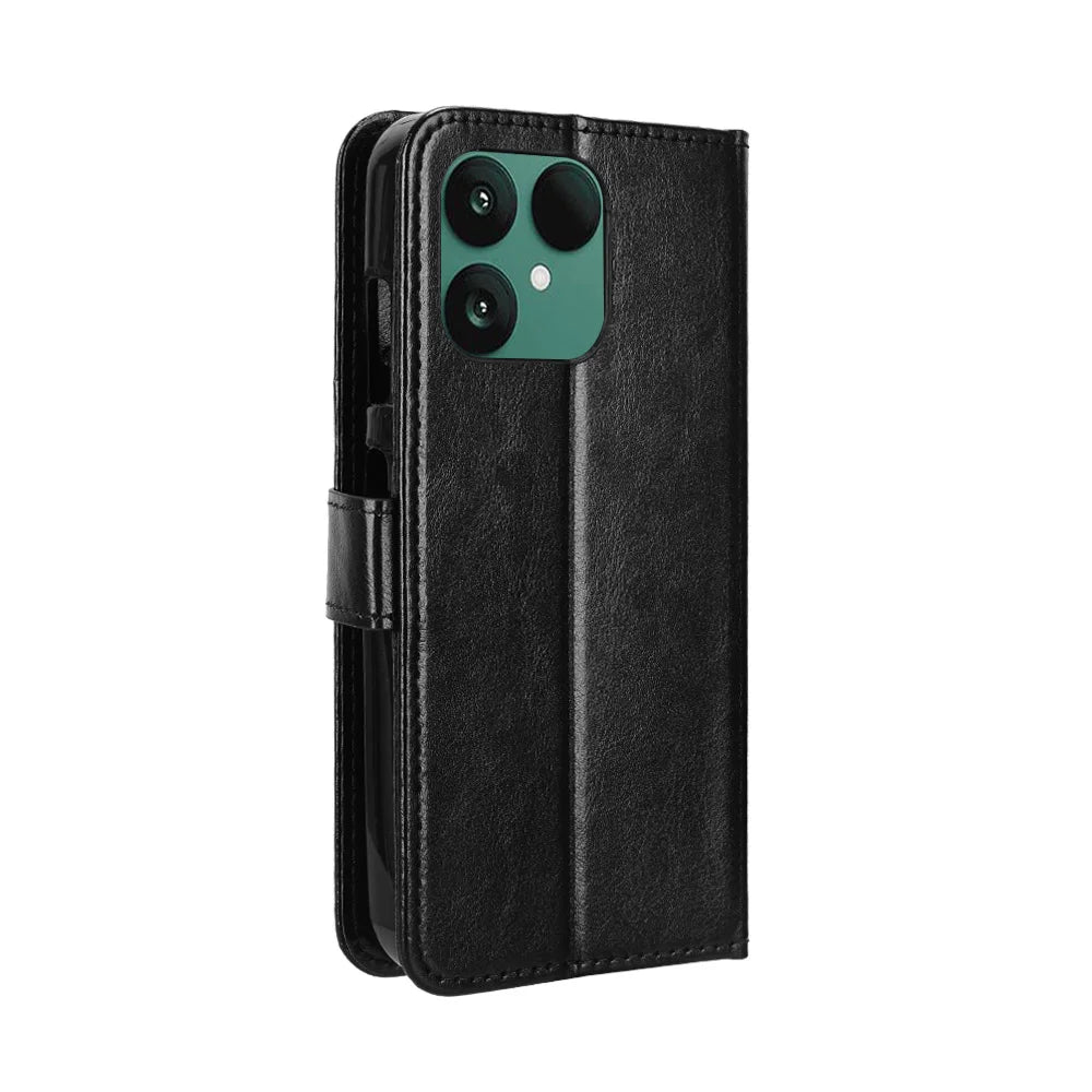 For Fairphone 6 PU Leather Case with Strap Crazy Horse Texture Phone Wallet Cover - Black - 7