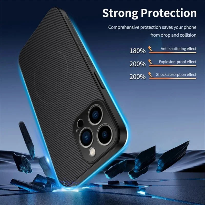 WANLONFENG For iPhone 16 Pro Case Compatible with MagSafe  TQ Series Carbon Fiber Texture PC TPU Phone Cover - Black - 2