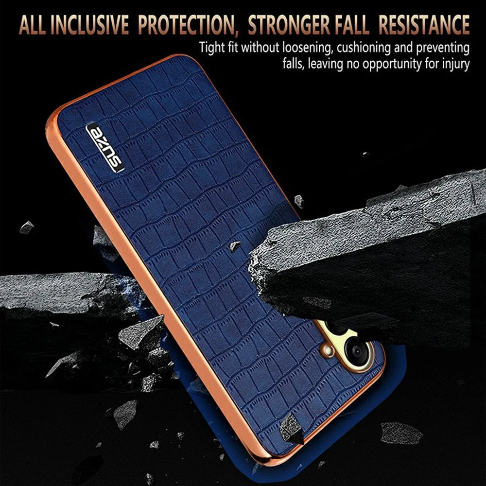 AZNS For Samsung Galaxy A18 5G / A18 4G / A17 5G / A17 4G / A26 5G Case Electroplating Crocodile Texture PU + TPU Phone Cover - Black - 4