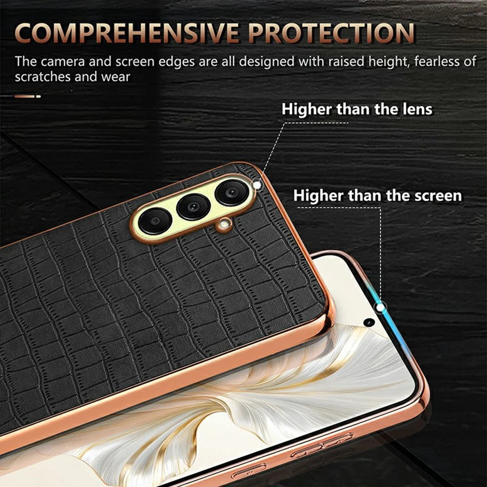 AZNS For Samsung Galaxy A18 5G / A18 4G / A17 5G / A17 4G / A26 5G Case Electroplating Crocodile Texture PU + TPU Phone Cover - Black - 6