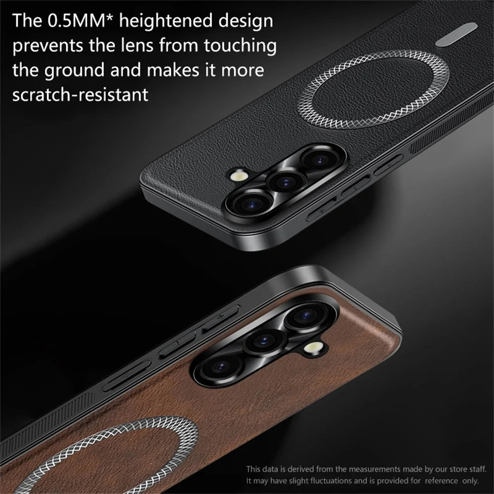 For Samsung Galaxy A56 5G Magnetic Case PU TPU PC Phone Back Cover with Metal Lens Frame - Green - 4