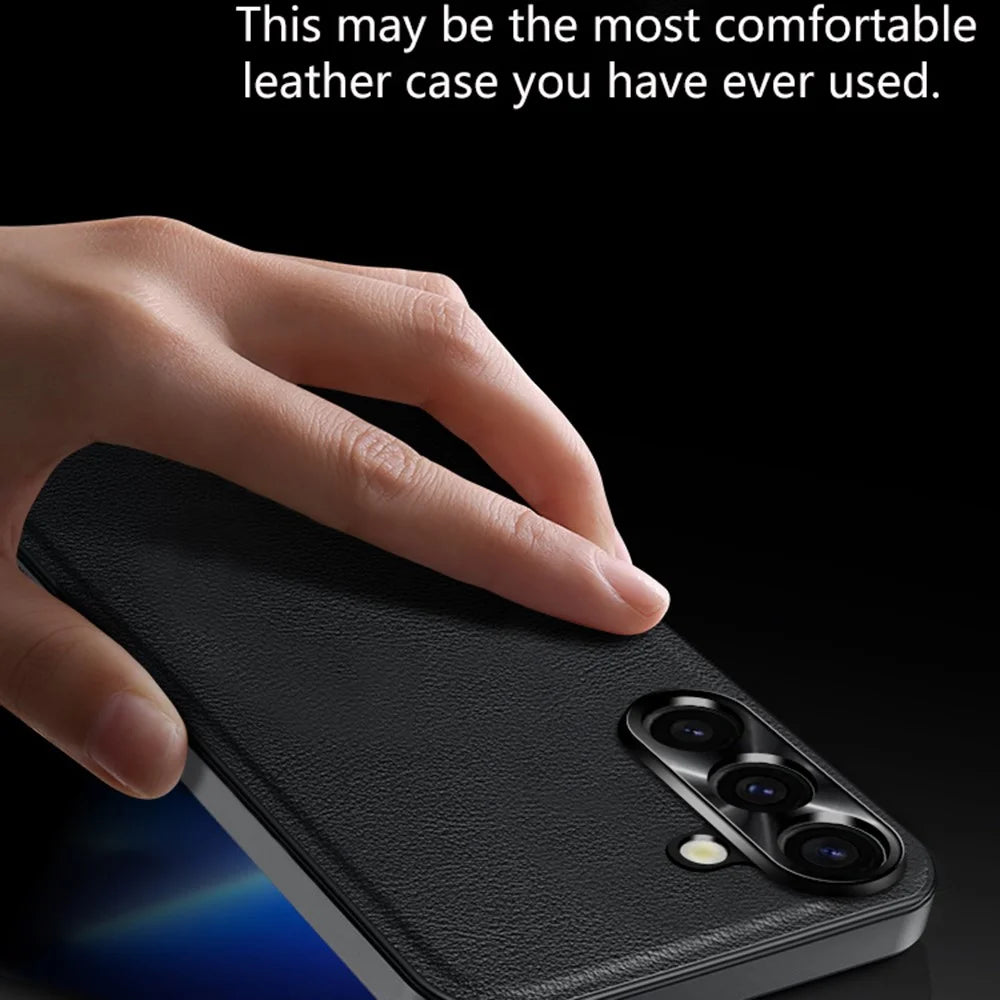 For Samsung Galaxy A36 5G Case PU + TPU + PC Phone Back Cover with Metal Lens Frame - Black - 2