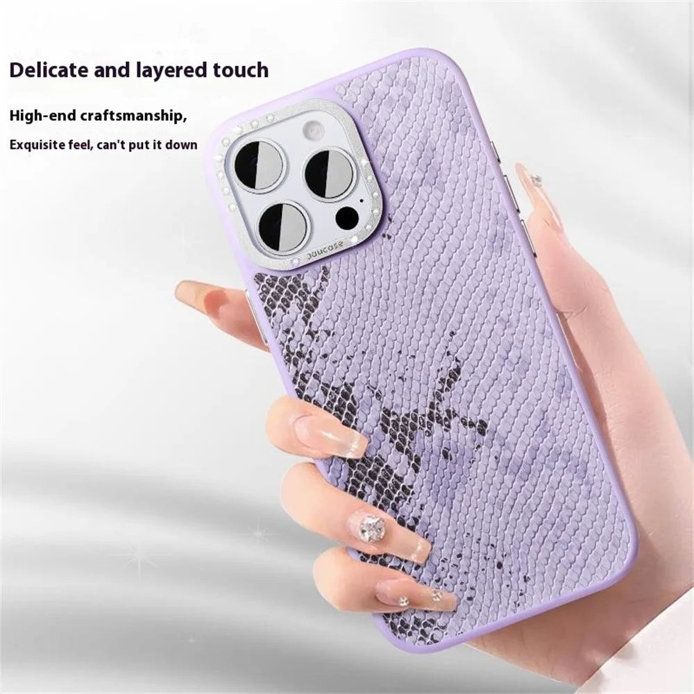 JAUCASE For iPhone 16 Pro Max Magnetic Case Snake Texture PU + TPU + PC Phone Back Cover - White - 2