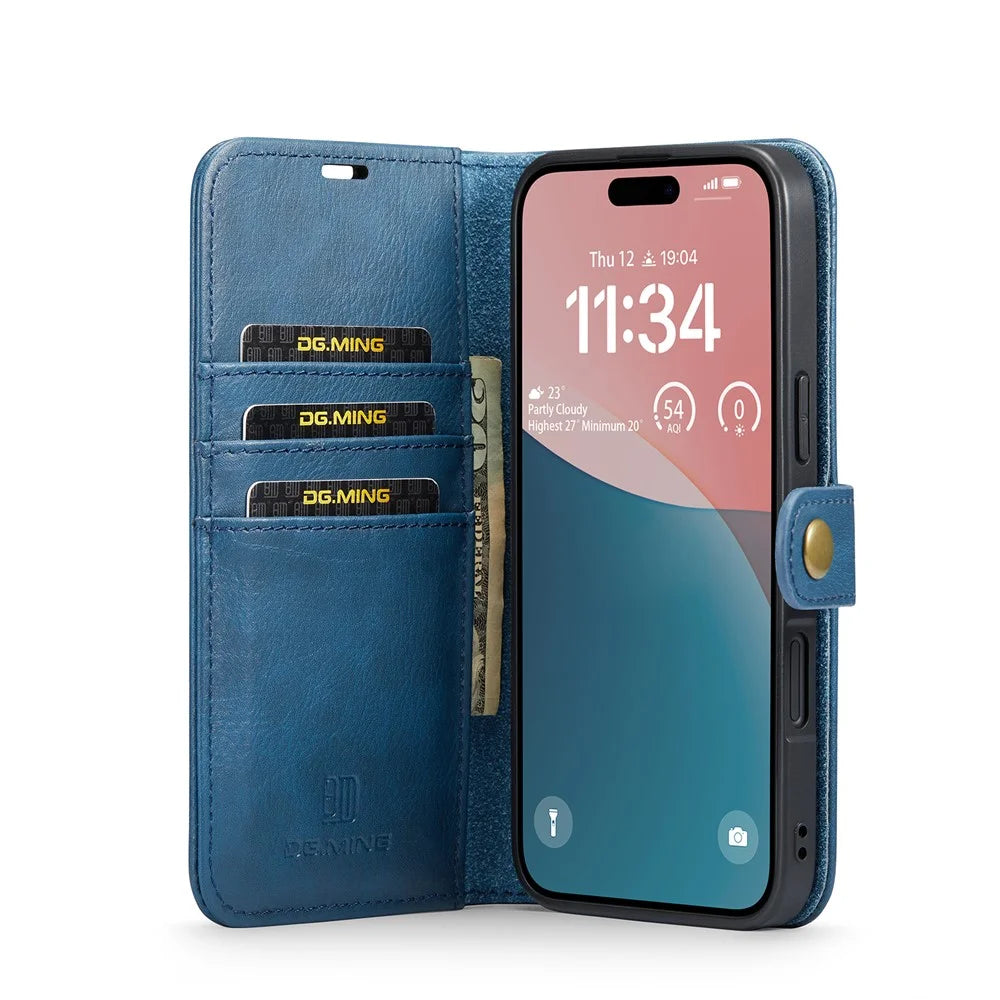 DG.MING for iPhone 17 Case Detachable Split Leather Phone Cover - Blue - 2