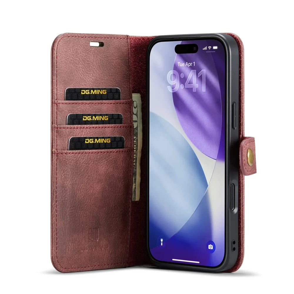 DG.MING for iPhone 18 Pro Max / 17 Pro Max Case Detachable Split Leather Phone Cover - Red - 2