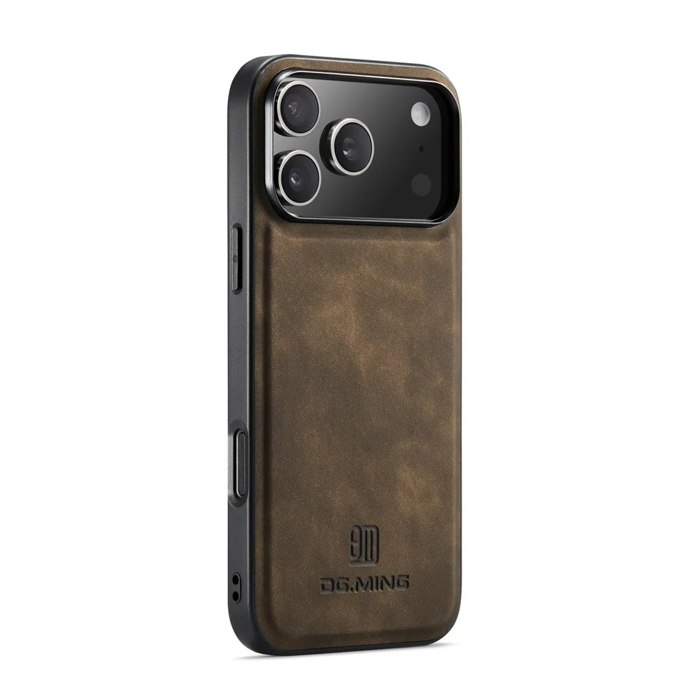 DG.MING For iPhone 18 Pro Max / 17 Pro Max Case PU Leather Covered PC + TPU Hybrid Phone Shell - Coffee - 2