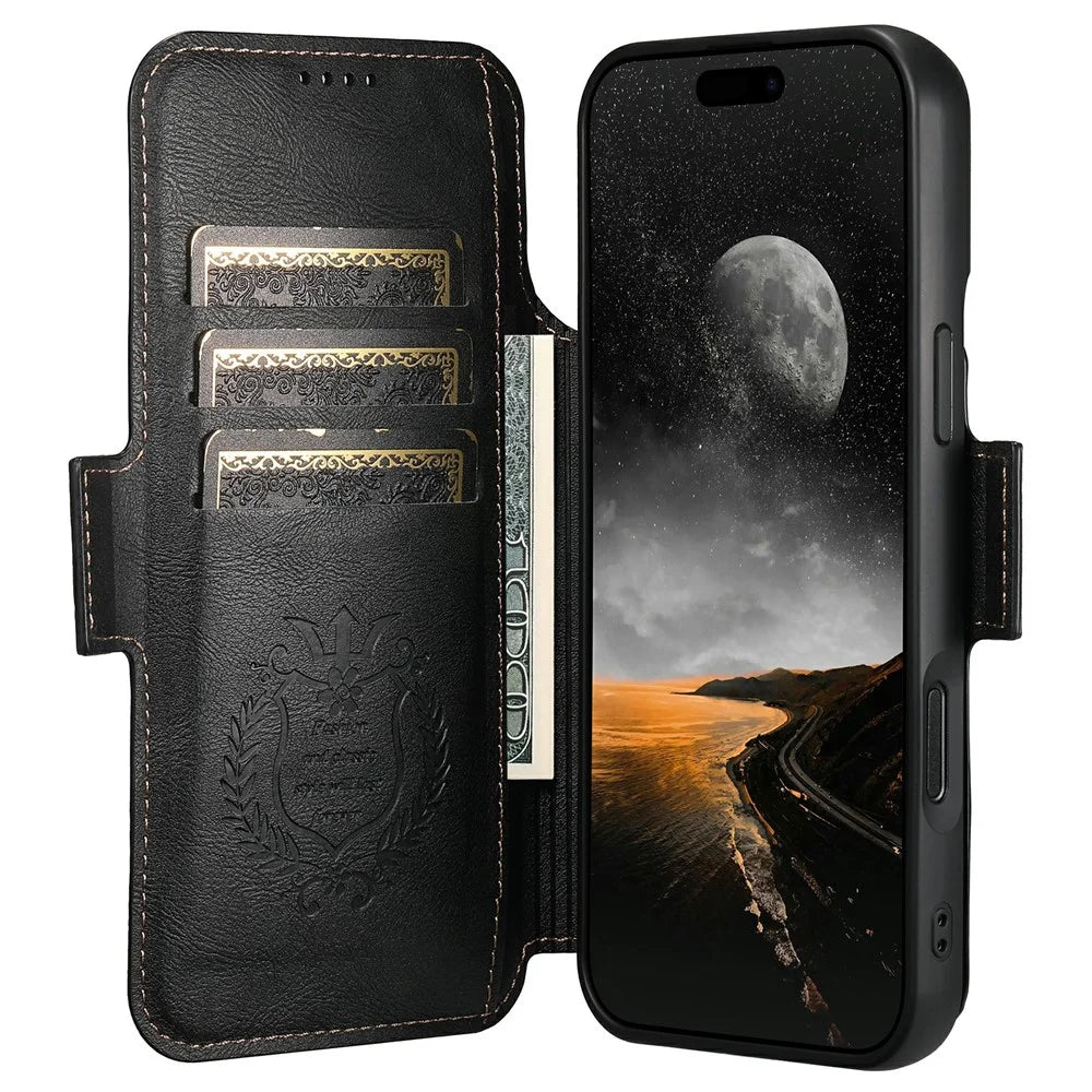 SUTENI Q-06 For iPhone 17 Pro Max Case Color Splicing Magnetic Detachable Leather Phone Cover - Black - 2