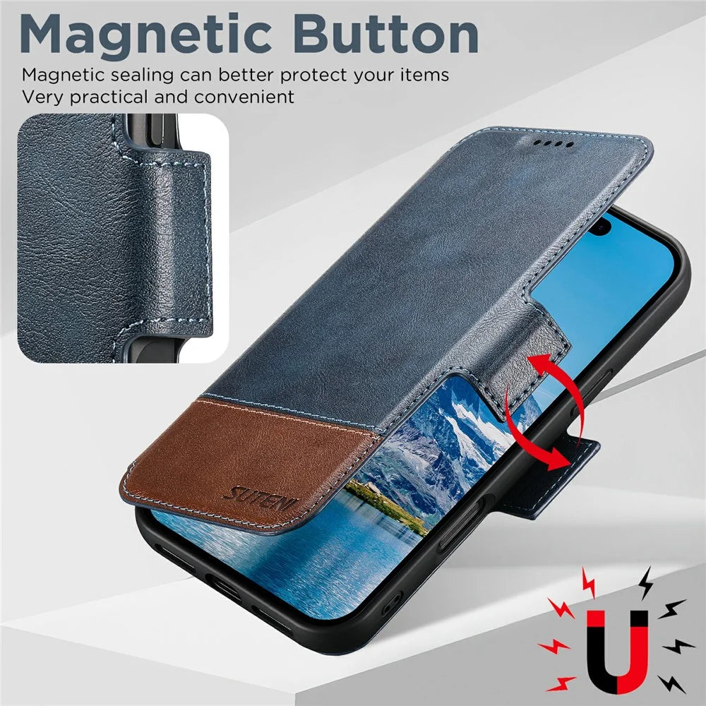 SUTENI Q-06 For iPhone Air Case Color Splicing Magnetic Detachable Leather Phone Cover - Blue - 5